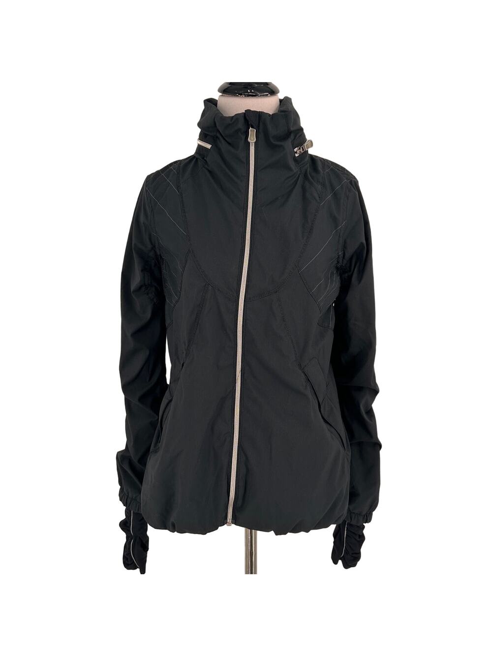 Lululemon Black Nylon Zip Up Ruched Back Detail Jacket Size 6